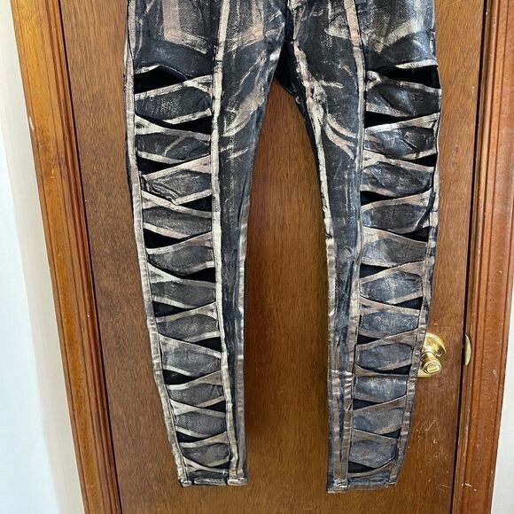 NWT Denimocracy Black Gold Shredded Denim Stretchy - Picture 4 of 9